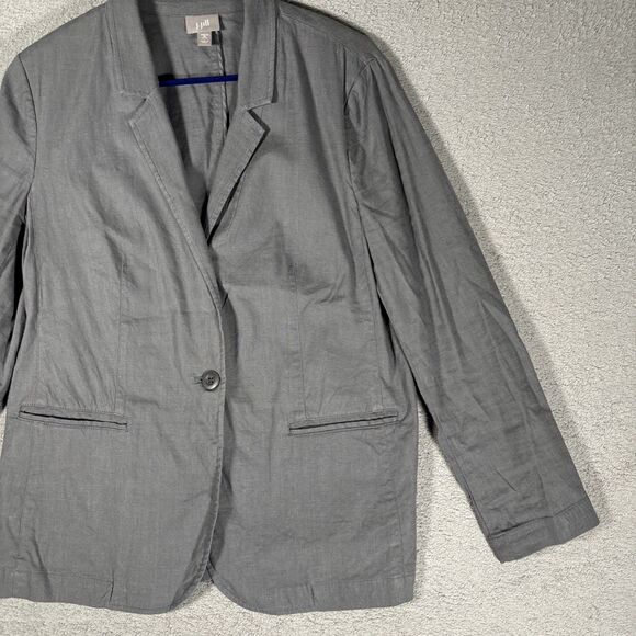 J Jill Linen Blend Blazer Women’s Size M Petite Gray Unlined Stretch Lagenlook - Picture 5 of 16
